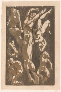 Compositie met zes menselijke figuren door Reijer Stolk (signed by artist)