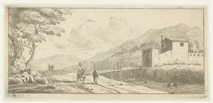 Landschap met een man op een ezel door Reinier Nooms