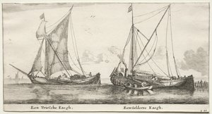 Schepen van Amsterdam: Een Friese Bilander. Een Gelderse Bilander door Reinier Nooms