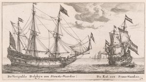 De "Vergulde Dolphyn," een groot koopvaardijschip, en de "Kat," een fluit door Reinier Nooms, called Zeeman