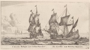 Twee Koopvaardijschepen: de "Geele Fortuyn," Handelend in de Oostzee, en de "Liefde," Handelend in Noorwegen door Reinier Nooms, called Zeeman