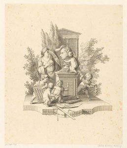 Allegorische voorstelling met een buste van Jacob Otten Huslij door Reinier Vinkeles (I)