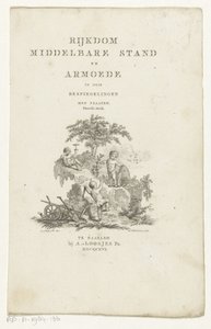 Drie putti met attributen in een berglandschap