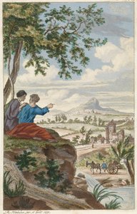 Figuren kijken uit over een landschap door Reinier Vinkeles (I)