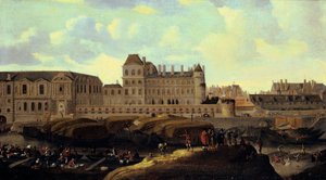 Louvre en Petit Bourbon gezien vanaf de Seine, Parijs, 17e eeuw