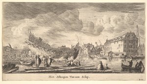 De tewaterlating van een schip, 17e eeuw
