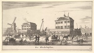 Winterscène bij het blokhuis in Amsterdam, 17e eeuw