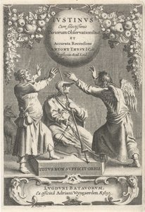 Minerva en twee geketende figuren Titelpagina voor: A. Thysius, Justinus cum selectissimis variorum observationibus et accurata recensione, 1650 door Reinier van Persijn