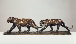 Twee Jaguars (brons) door Rembrandt Bugatti