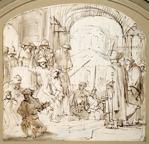Christus Bespot door Rembrandt Harmensz. van Rijn (school of)