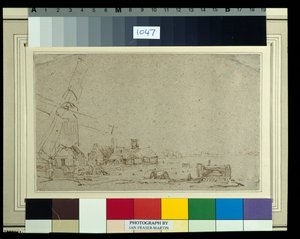 Een windmolen en een groep huizen, c.1652-53
