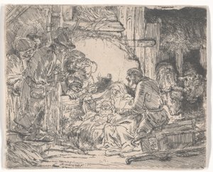 Aanbidding van de herders met een lamp, ca. 1654 door Rembrandt van Rijn