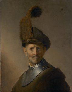 Een oude man in militair kostuum