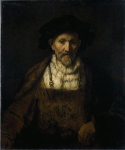 Een oude man in fantasiekostuum door Rembrandt Harmensz. van Rijn