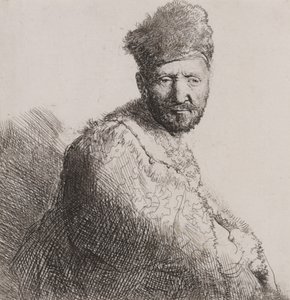 Bearded Man in Furred Oriental Cap and Robe door Rembrandt van Rijn