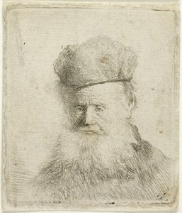 Buste van een oude man met een bontmuts en vloeiende baard, ca. 1631 door Rembrandt Harmensz. van Rijn