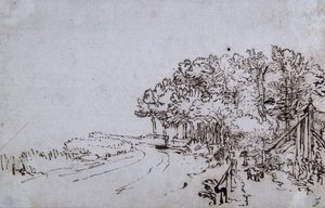 Bosje aan het hoofd van de Amsteldijk bij Trompenburg, ca. 1649 door Rembrandt Harmensz. van Rijn