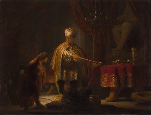 Daniel en Cyrus voor de Idols Bel door Rembrandt Harmensz. van Rijn