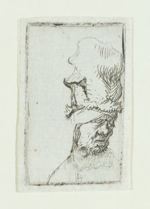 Hoofd van een man in een hoge muts door Rembrandt van Rijn