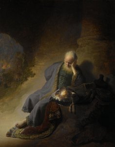 Jeremia treurend over de verwoesting van Jeruzalem door Rembrandt van Rijn