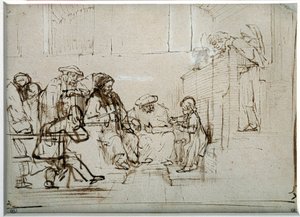 Jezus Kind met Doktoren. door Rembrandt van Rijn