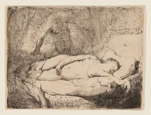 Jupiter en Antiope: Kleinere Plaat, ca. 1631 door Rembrandt Harmensz. van Rijn