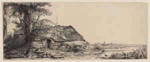 Landschap met een huisje en een grote boom