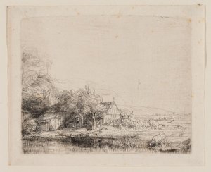 Landschap met een drinkende koe, c.1650 door Rembrandt Harmensz. van Rijn