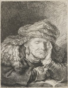 Oude vrouw die slaapt door Rembrandt van Rijn