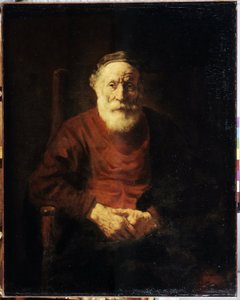 Portret van een oude man in rood
