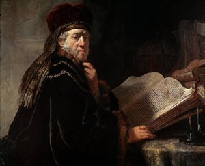 Portret van de wijze door Rembrandt van Rijn