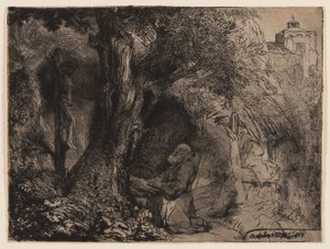 St. Franciscus Onder een Boom Biddend door Rembrandt Harmensz. van Rijn