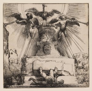 De feniks of het omvergeworpen standbeeld door Rembrandt Harmensz. van Rijn