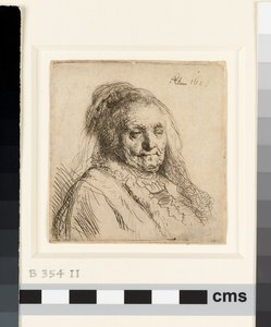 Het hoofd en de buste van de moeder van de kunstenaar door Rembrandt van Rijn