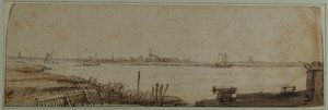 Uitzicht op de rivier de IJ vanaf de Diemerdijk, ca. 1650 door Rembrandt Harmensz. van Rijn