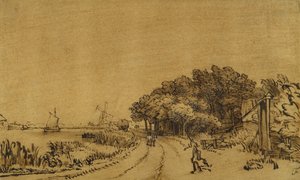 Uitzicht op de Amstel: de weg op de Amsteldijk naar Trompenburg, ca. 1649-50