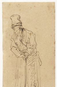 Oude man leunend op een stok door Rembrandt van Rijn (school of)