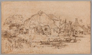 Een boerderij aan de Amsteldijk, gezien vanuit het noordwesten door Rembrandt van Rijn