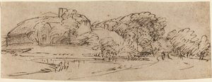 Een Landschap met Boerderijen tussen Bomen door Rembrandt van Rijn