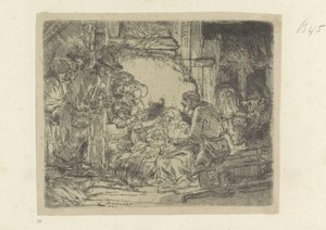 Aanbidding der herders: met de olielamp door Rembrandt van Rijn