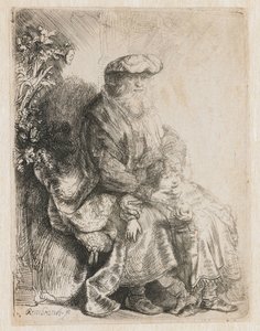 Abraham streelt Isaac
