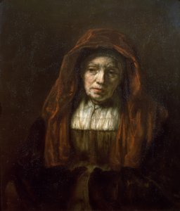 Oude vrouw met hoofddoek door Rembrandt van Rijn