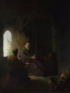 Anna en de blinde Tobit. Rond 1630 door Rembrandt van Rijn