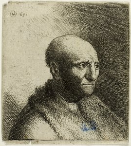 Kale Man in een Bontjas: Buste door Rembrandt van Rijn