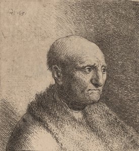 Kale man in een bontjas door Rembrandt van Rijn