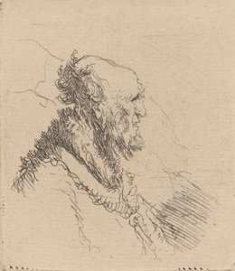 Kale oude man met een korte baard in profiel door Rembrandt van Rijn