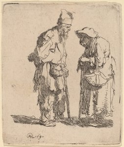 Bedelman en bedelvrouw in gesprek