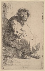 Bedelaar zittend op een oever door Rembrandt van Rijn