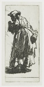 Bedelaarster met een kalebas door Rembrandt van Rijn