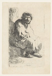 Bedelaar zittend op een bank, 1630 door Rembrandt van Rijn